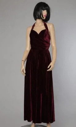 Robe longue 1930 en velours de soie bordeaux