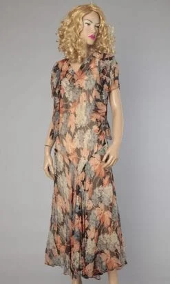 Robe 1930 en mousseline de soie imprimée