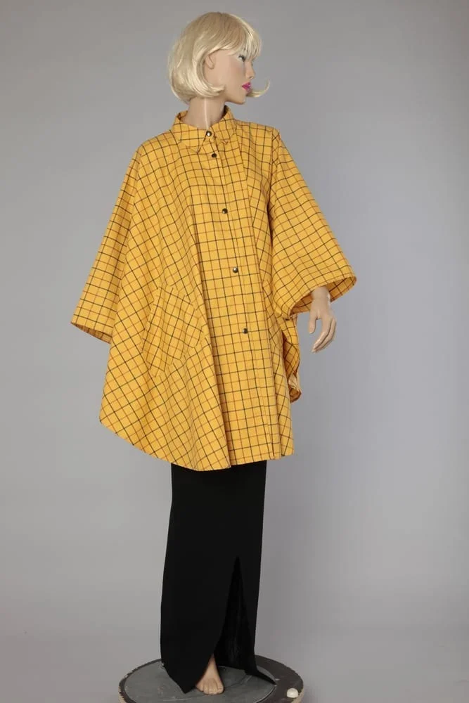 Vêtement de pluie en coton ciré jaune à carreaux 1960-1970