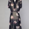 Robe 1940 en mousseline marine imprimée de fleurs