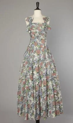 Robe de bal 1940 en faille de soie à fleurs