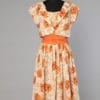 Robe 1950 en coton imprimé orange et blanc