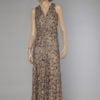 Robe longue 1930 en soie imprimée, jacquard or