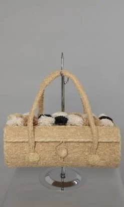 sac 1950 en paille et pompons