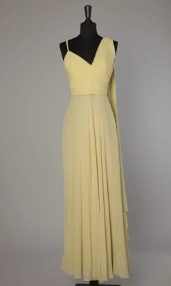 Robe longue en crêpe et mousseline vert anis