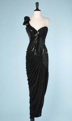 Robe du soir en paillettes noires et soie griffé Loris Azzaro