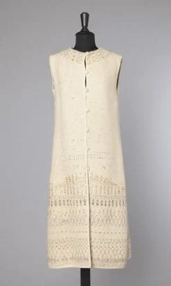 Manteau sans manches 1970 en lin tissé et brodé