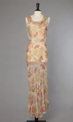 Robe longue en voile de vicose 1930 imprimée de fleurs