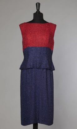 Robe 1960 marine et rouge perlée