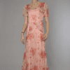 Robe longue 1930 en organdi imprimé de fleurs