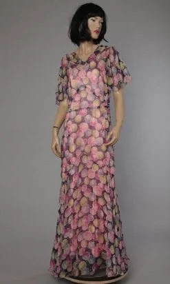 Robe longue en mousseline de soie bleu imprimée de flocons