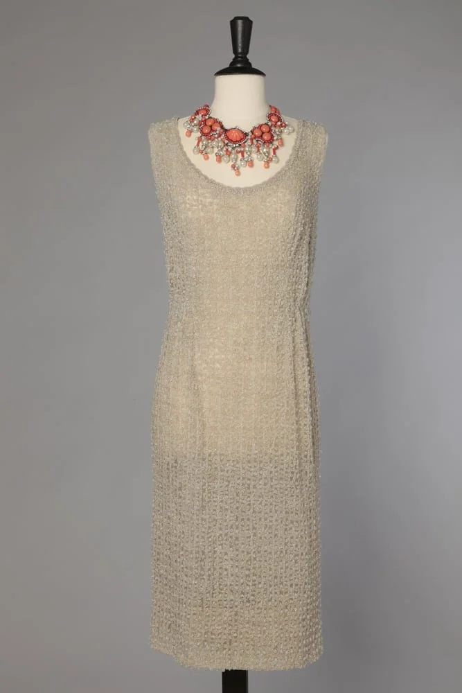 Robe 1960 Guy Laroche Couture en tulle blanc perlé doublée organza