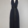 Robe longue en mousseline bleu marine 1980 griffée Bill Blass