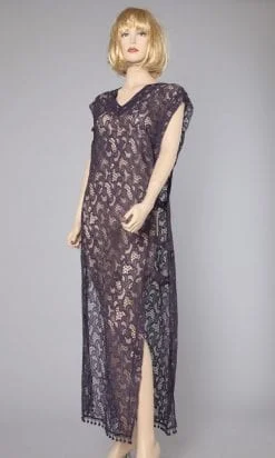 Robe tunique longue en dentelle violette 1920