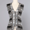 Gilet Azzaro en maille lurex argent brodé de paillettes ovales argentées et carrés noirs