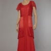 Robe longue 1930 en mousseline et dentelle rouge