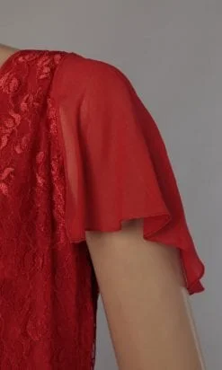 Alternative view of Robe longue 1930 en mousseline et dentelle rouge