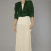 Robe 1940 longue en crêpe ivoire et boléro en velours vert