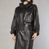 Tailleur en cuir noir 1980 griffé Pierre Cardin