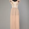 Chemise de nuit en mousseline et satin rose incrusté de dentelle rose