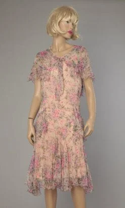 Robe en mousseline 1930 imprimée de gerbes de fleurs