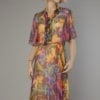 Robe 1930 en mousseline marron imprimée de fleurs avec cravate