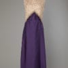 Robe longue 1960 en satin duchesse violet et haut rose perlé