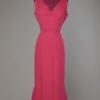 Robe longue en mousseline de soie rose fuschsia 1970