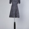 Tailleur robe et veste en soie marine à carreaux blancs griffée Gandini