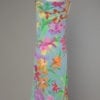 Robe en jersey de soie bleu imprimé de fleurs exotiques griffée Léonard