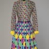 Robe 1970 en soie à losanges multicolores