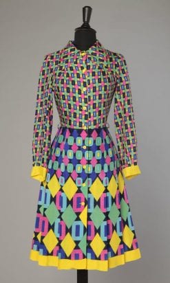 Robe 1970 en soie à losanges multicolores