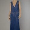 Robe 1930 en mousseline de soie bleue perlée argent