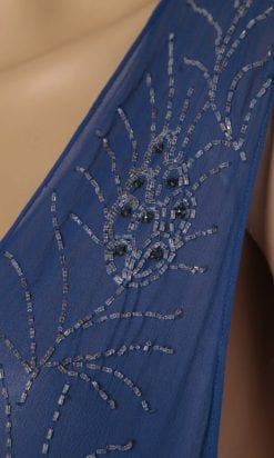 Alternative view of Robe 1930 en mousseline de soie bleue perlée argent