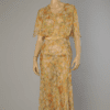 Longue Robe 1930 en mousseline jaune imprimée et boléro assorti