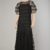 Robe longue du soir en dentelle et mousseline noire