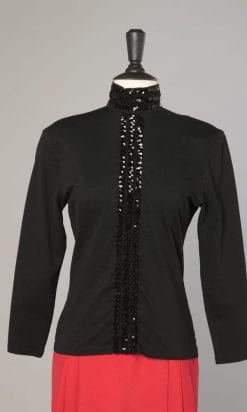 Pull noir brodé de paillettes noires 1950