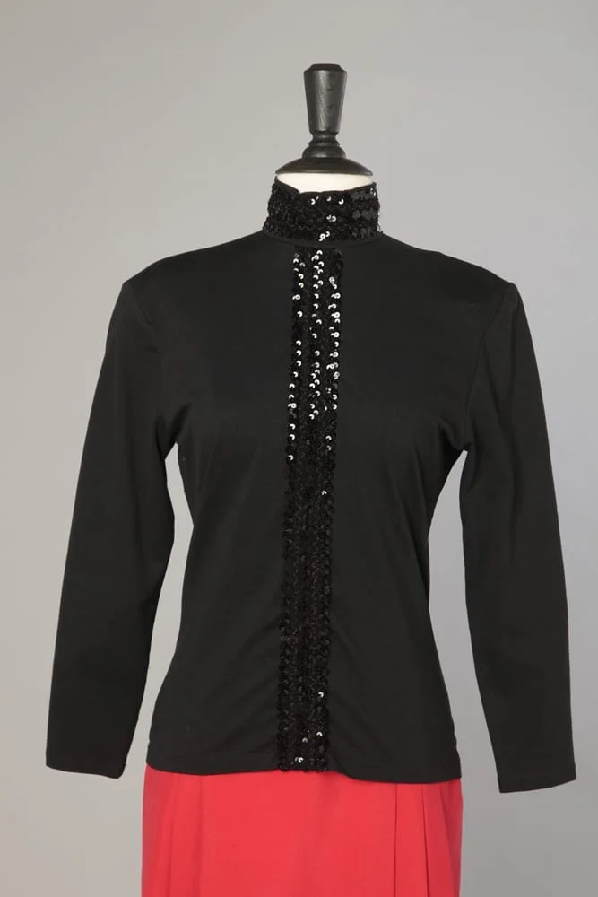 Pull noir brodé de paillettes noires 1950