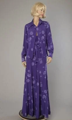 Robe et veste 1970 en soie violette Popard