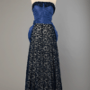 Robe bustier longue du soir 1950 en faille bleue et dentelle chenillée