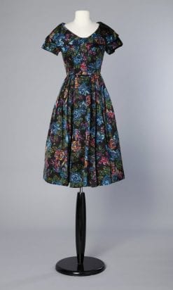 Robe en reps de soie marine imprimée de fleurs