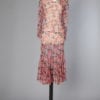 Robe en mousseline de soie 1930 imprimée de fleurs roses et oranges