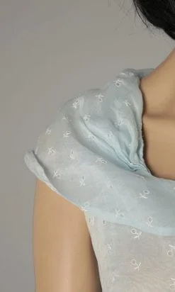 Alternative view of Robe longue en organdi bleu brodé blanc 1940