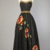 Robe du soir 1940 en moire et apllications de grandes fleurs