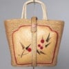 Panier en paille brodé et perlé 1950