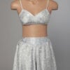 Ensemble soutien gorge et culotte en satin damassé gris bleu 1940