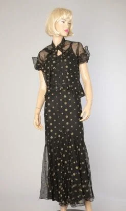 Robe et boléro en tulle noir et or 1930