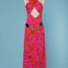 Robe longue en jersey de soie 1970 rose et orange