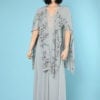 Robe longue en mousseline de soie grise et cape assortie brodée 1970