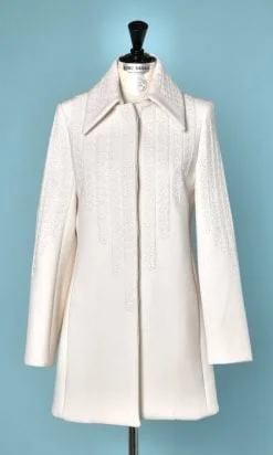Manteau en lainage blanc écru brodé Sharon Wauchob